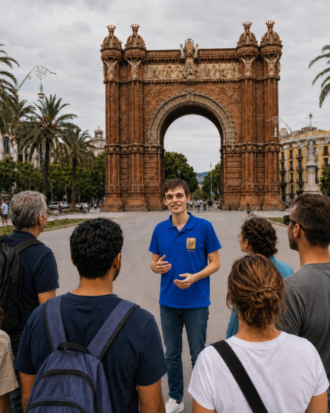 Marc guiant el grup a l'Arc de Triomf