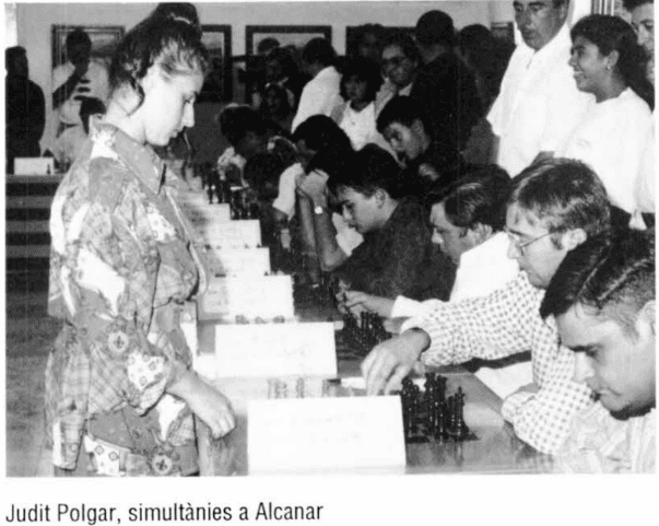 Judith Polgár, aged 18, giving a simultaneous exhibition
